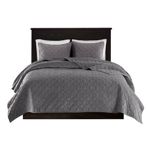 Gracie Mills Gayle 3-Piece Casual Geometric Velvet Quilt Set - 1 of 4