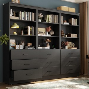 Aheaplus 71'' Tall Storage Bookcase, Bookshelf with 3-Tier Open Shelves and 3 Drawers, Wood Storage Cabinet - 1 of 4