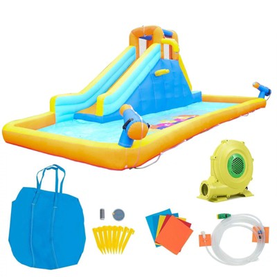 SKONYON 4-in-1 Inflatable Water Slide for Kids Backyard Splash Pool with 450W Blower