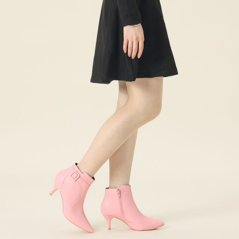 Allegra K Women's Pointy Toe Zipper Buckle Decor Kitten Heels Ankle Boots, 2 of 7