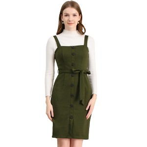 INSPIRE CHIC Women's Classic Button Decor Slim Fit Sleeveless Tie Waist Pinafore Overall Dress - 1 of 4
