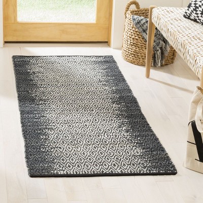 Gray and Cream Handmade Leather Flat Woven Area Rug