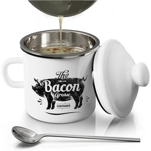Mini Bacon Grease Container With Strainer, 15OZ Enamel Grease Saver for Kitchen Fat Storage - 1 of 4