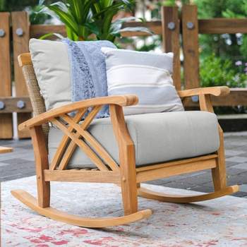 Cambridge Casual Carmel Teak Wood Outdoor Rocking Chair with Oyster Cushion