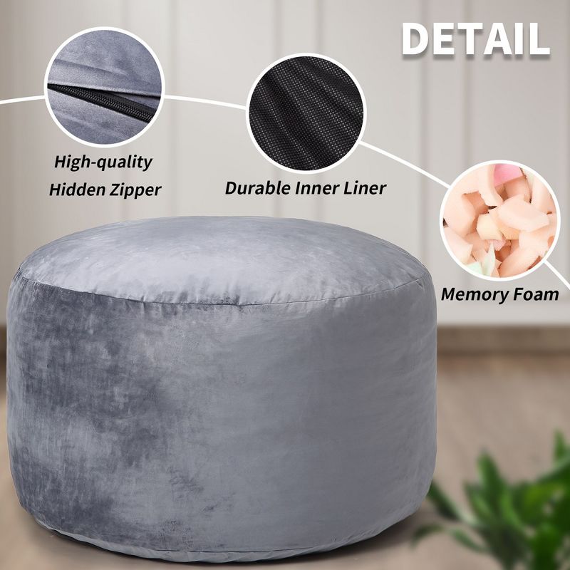 4 Foot Bean Bag Chair Memory Foam Big Bean Bag for Adults Big Sofa with Fluffy Removable Microfiber Cover, 4 of 8