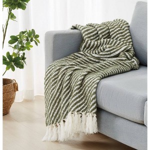 Brooklyn Loom 50"x70" Diagonal Chenille Stripe Throw Green - 1 of 4