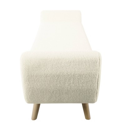 Cream Faux Shearling Storage Bench with Wood Legs
