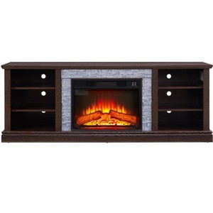 Gulches 70 in Cherry Rectangular MDF Console Table with 23 Fireplace Insert 4 Adjustable Shelves 6 Cable Cutouts Storage Cabinet - 1 of 4