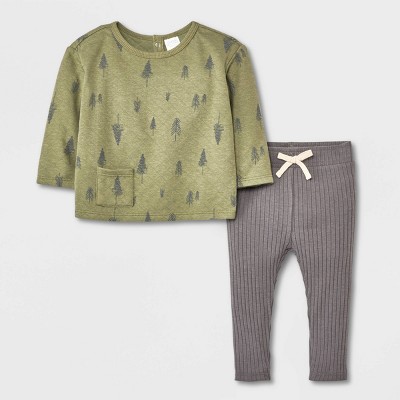 Image of Grayson Collective Baby Boys' 2pc Quilted Pullover & Leggings Set - Green 0-3M