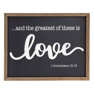 Faithful Finds Farmhouse Style Framed Wood Religious Wall Decor for Bathroom, 1 Corinthians 13 Wall Art for Living Room, 11.75 X 15 In