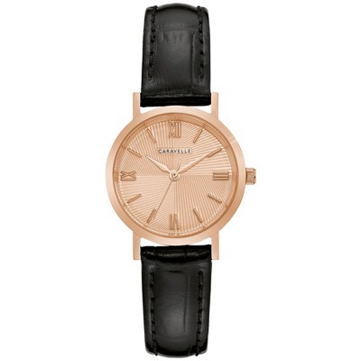 Caravelle designed by Bulova Ladies' Dress 3 Hand Quartz Leather Strap Watch, Stainless Steel, 28mm