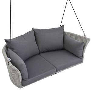 NicBex 2-Seat Rattan Woven Hanging Porch Swing with Chains,Cushion and 2 Pillow for Patio Bedroom Porch Garden - 1 of 4