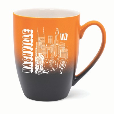 Elanze Designs Nashville TN Two Toned Ombre Matte 10 ounce New Bone China Coffee Tea Cup Mug, Orange and Black