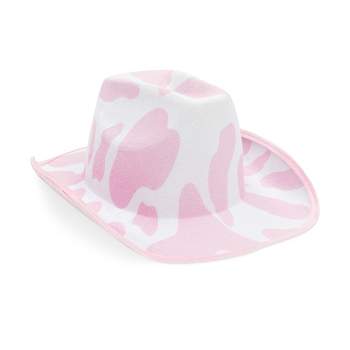 Zodaca Cowboy Hat for Women, Men - Light Pink Cowgirl Hat with Cow Print Design for Birthday Party, Costume (Adult Size)