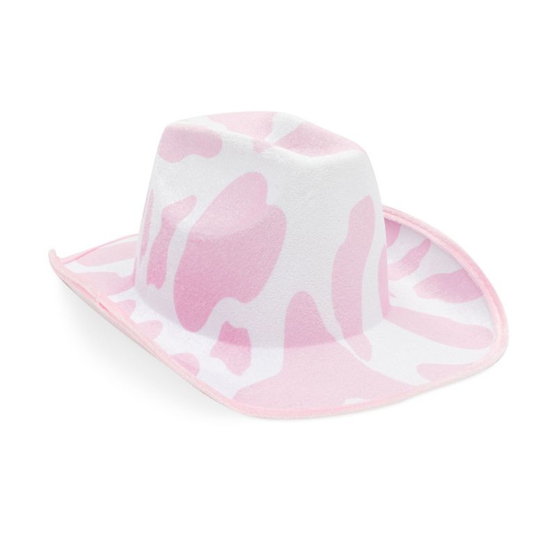 Zodaca Cowboy Hat for Women, Men - Light Pink Cowgirl Hat with Cow Print Design for Birthday Party, Costume (Adult Size), 1 of 8