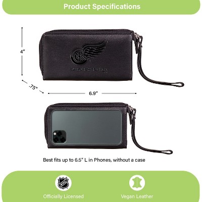 Evergreen NHL Detroit Red Wings Black Leather Women's Wristlet Wallet Officially Licensed with Gift Box