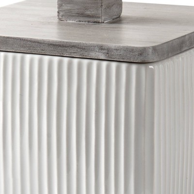 White and Gray Ceramic Bamboo Lid Storage Jar