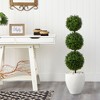 Nearly Natural 3.5-ft Boxwood Triple Ball Topiary Artificial Tree in White Planter (Indoor/Outdoor) - image 4 of 4