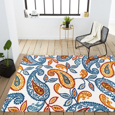 Reversible 5' x 7' Orange and Blue Synthetic Area Rug