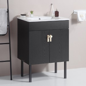 ALEXOUN 24" Bathroom Vanity with Ceramic Sink,Wall Mounted Bathroom Vanity Cabinet with Two Soft Close Cabinet Doors,Metal Legs for Small Space - 1 of 4
