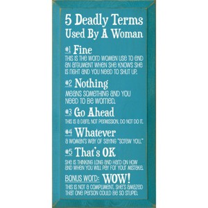 Slickblue Humorous Wood Wall Sign – 5 Deadly Woman Terms Explained – Rustic Home or Office Decor 9x18 - 1 of 3