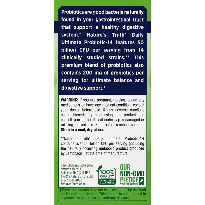 Nature's Truth Probiotic 50 Billion CFU | 200mg Prebiotics | 60 Capsules, 3 of 9