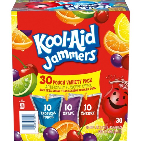 Kool-Aid Jammers Drink, Tropical Punch/Grape/Cherry, Variety Pack - 40 pack, 6 fl oz pouches