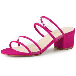 Allegra K Women's Clear Strap Block Heel Slide Sandals - 1 of 3