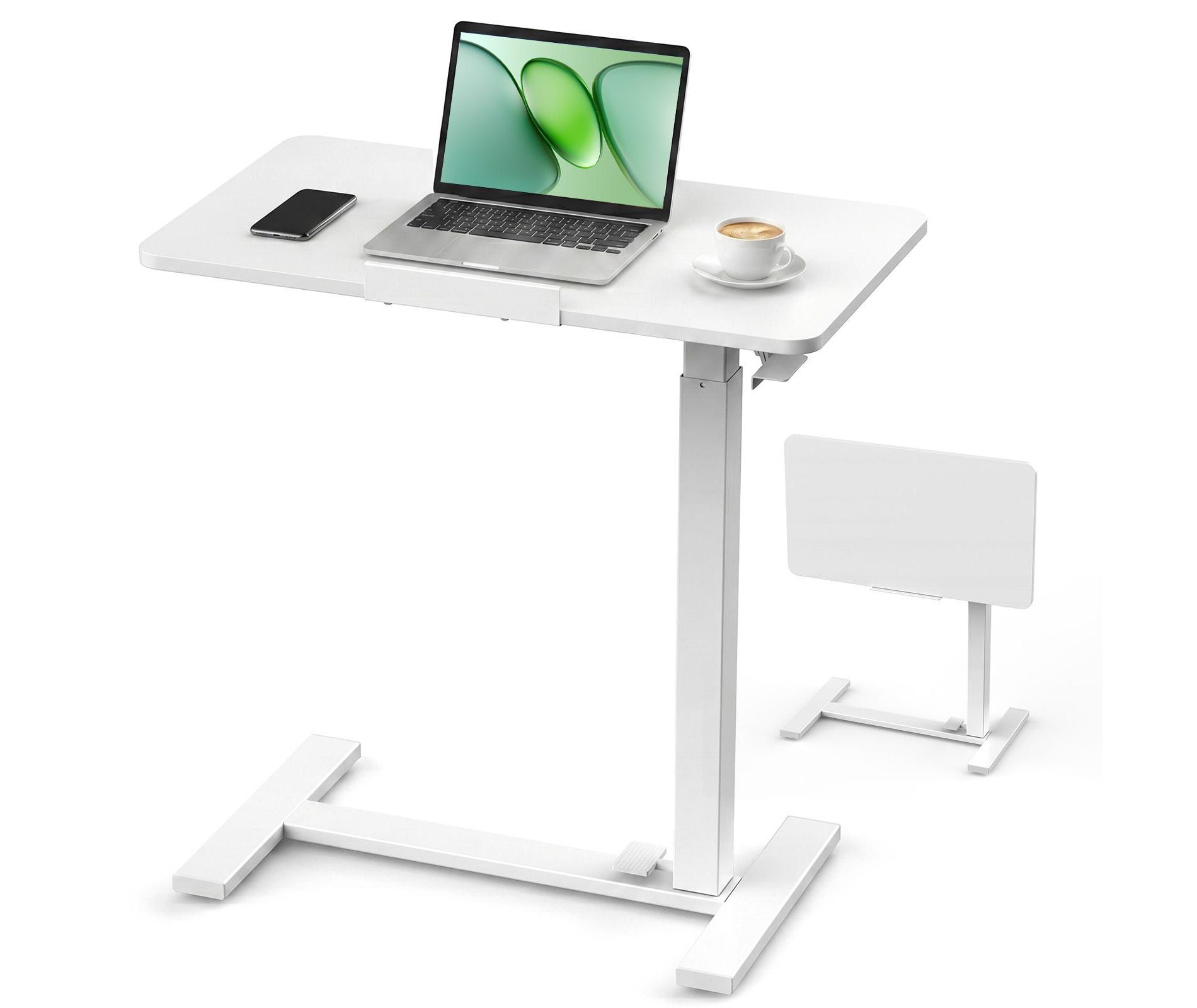 JIONJOY C-Shape Mobile Desk, Dual Flip & Gas Spring, 28.7"-42.5" H, 0°-180° Tilt, Laptop Table with Hidden Wheels for Home Office Bedside