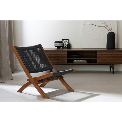 South Shore Balka Straight Woven Lounge Chair Natural/Gray: Glossy Finish, Wood Frame, Spot Clean
