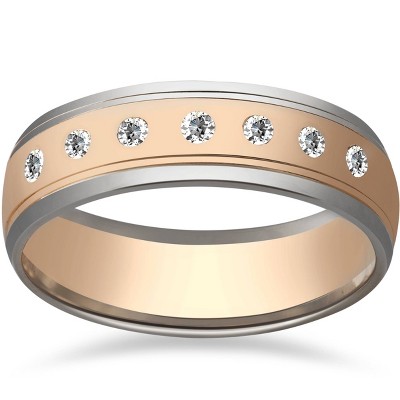 Pompeii3 Mens 1/5ct 14K Gold Two Tone 6mm Wedding Ring Band - Size 7
