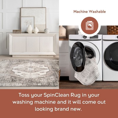 Light Gray Synthetic Medallion Washable Rectangular Area Rug 3' x 5'