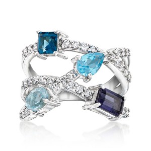 Ross-Simons 1.70 ct. t.w. Multi-Gemstone Highway Ring With .45 ct. t.w. Lab-Grown Diamonds in Sterling Silver - 1 of 4