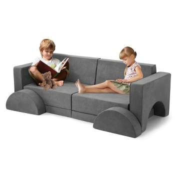 Creative Modular Kids Couch: 8-Piece Toddler Sofa Set for Bedroom & Playroom, Over 8 Combinations (Grey)