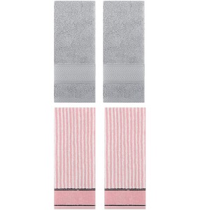 REGALWOVEN 4 Pcs Bathroom Decorative Cotton Soft Absorbent Sold Striped Hand Towel - 1 of 4