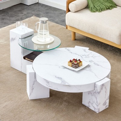 NicBex Round Dining Table Set Round Glass Dining Table for 4 Modern Dining Table with Pedestal Base for Kitchen