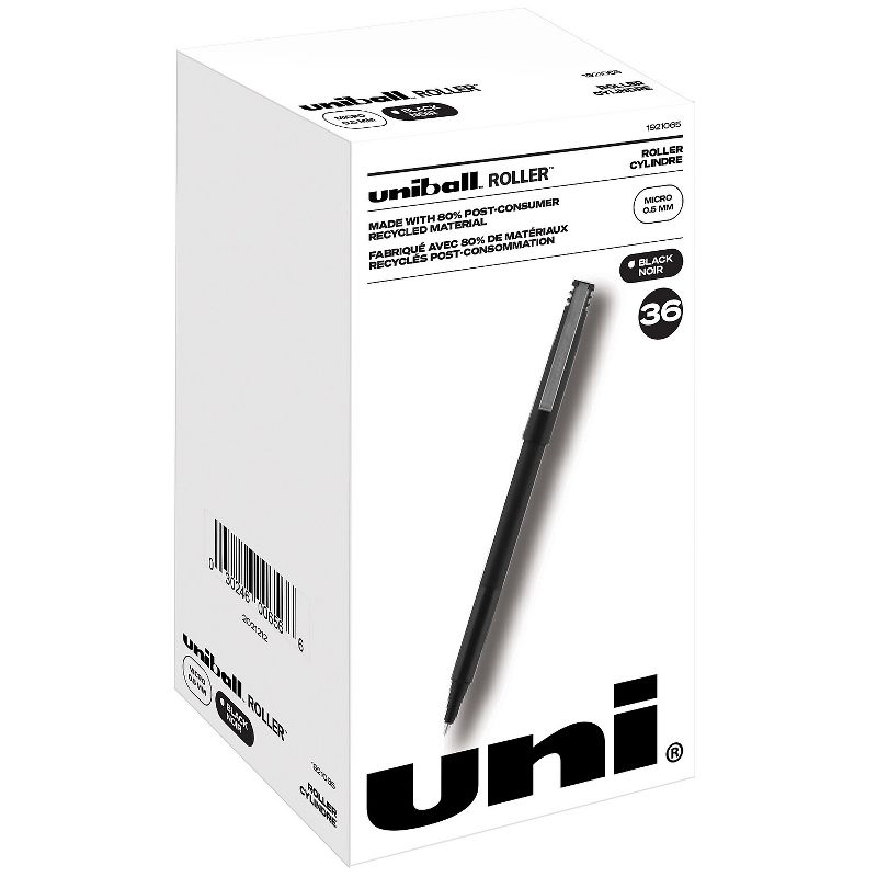 uni-ball uniball Roller Rollerball Pens Micro Point 0.5mm Black Ink 36/Pack (1921065), 1 of 9