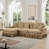 L-Shaped Sectional Sofa with Flared Arms, Removable Ruffles Pleats Skirts & Spindle Legs, Chenille Deep Seat Couch with Movable Ottoman - 3 of 4