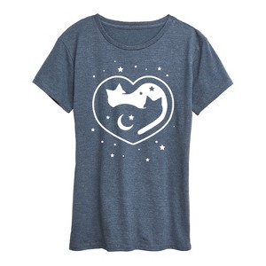 Women's - Instant Message - Celestial Heart Cats Short Sleeve Graphic T-Shirt - 1 of 4