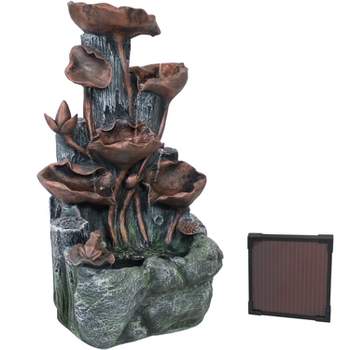 Sunnydaze Outdoor Solar Powered Tiered Driftwood and Flourishing Stem Rock Fountain with LED Light - 29"