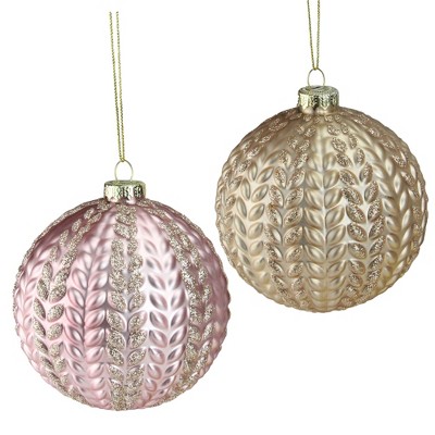 Northlight 2ct Wheat Design Glass Ball Christmas Ornament Set 4” - Pink ...
