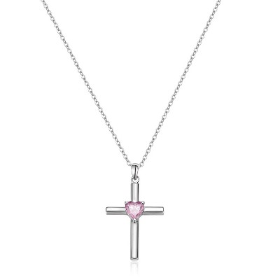Molenia Birthstone Cross Necklace for Women: 925 Sterling Silver Heart Necklace Dainty Jewelry Anniversary Christmas Birthday Gift for Her Wife Lover
