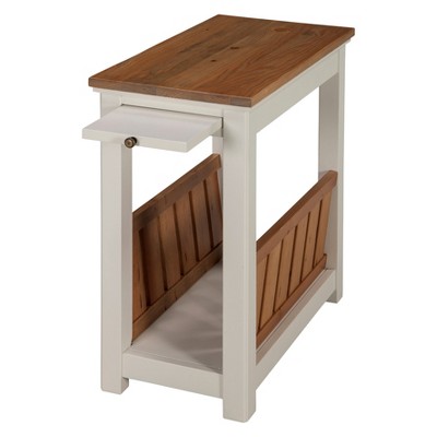 Savannah Ivory and Natural Wood Chairside Magazine End Table with Pull-Out Shelf