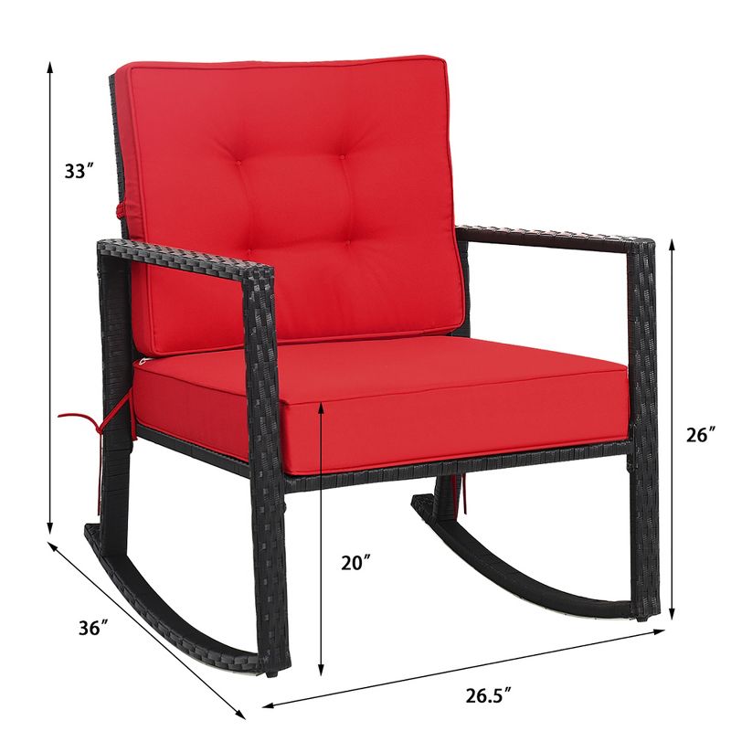 Costway Patio Rattan Rocker Chair Outdoor Glider Wicker Rocking Chair Cushion Lawn Red, 2 of 9