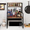 Yukimo 3-Tier Microwave Stand with 2 Open Shelves, Heavy-Duty Metal Frame, Rustic Brown Kitchen Organizer - 3 of 4