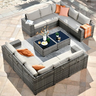 XIZZI 12 Pieces Wicker Furniture Set, Sectional Sofa Set with Wide Armrest and Deep Seat, Rattan Modular Conversation Set for Backyard Garden