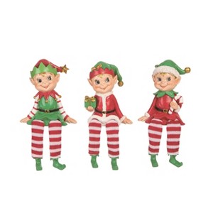Transpac Christmas Resin Happy Elf Sitter Set of 3 Christmas Home Decorations - 1 of 1