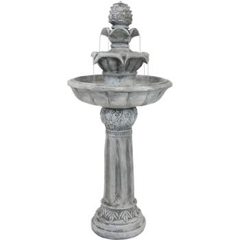 Sunnydaze Outdoor Solar Powered Ornate Elegance Tiered Water Fountain with Battery Backup and LED Light - 41"