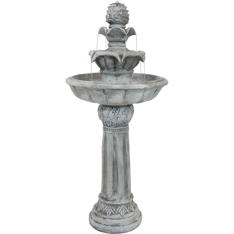 Sunnydaze Outdoor Solar Powered Ornate Elegance Tiered Water Fountain with Battery Backup and LED Light - 41", 1 of 13