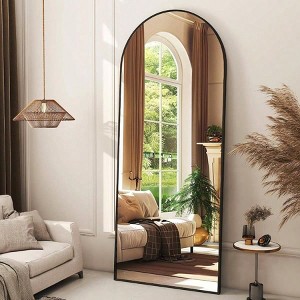 56 Inch Arched Full Length Mirror with Aluminum Alloy Frame Black Standing Wall Mounted Floor Mirror Large Dressing Mirror - 1 of 4